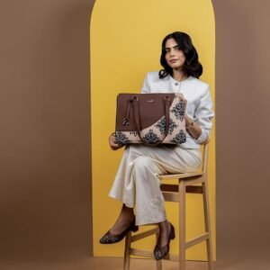 ZOUK Women's Office Essential Bag | Jute | Vegan Leather Handcrafted Tote Bag With Double Handle Shoulder Strap